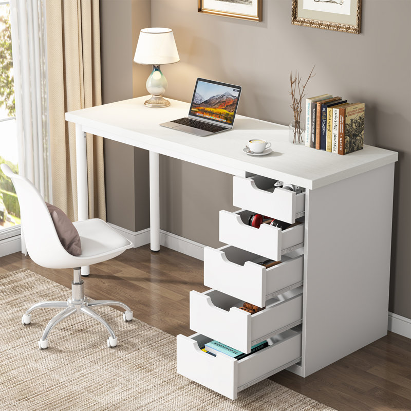 Bureau d'ordinateur à 5 tiroirs 47 po Nagore, Blanc