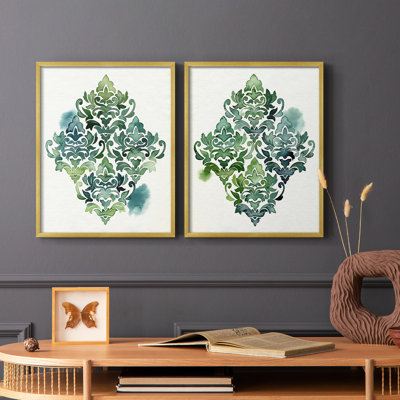 «Algae and Azule Motif I», reproduction encadrée de qualité supérieure - prête à être accrochée - aucun clou requis - aucun clou requis