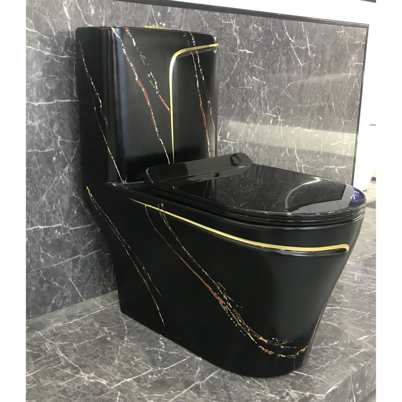Toilette allongée noire à double chasse (siège inclus)