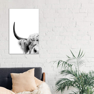 Peeking Cow II - Wrapped Canvas Print