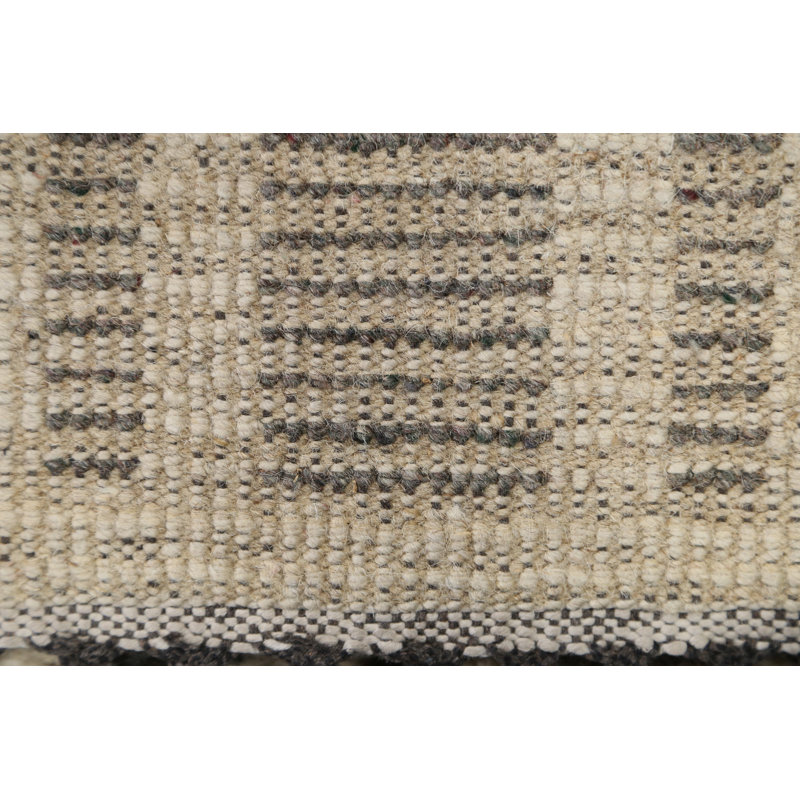 Tapis ivoire en laine noué à la main de conception unique 4 pi 5 po x 6 pi 5 po New Age
