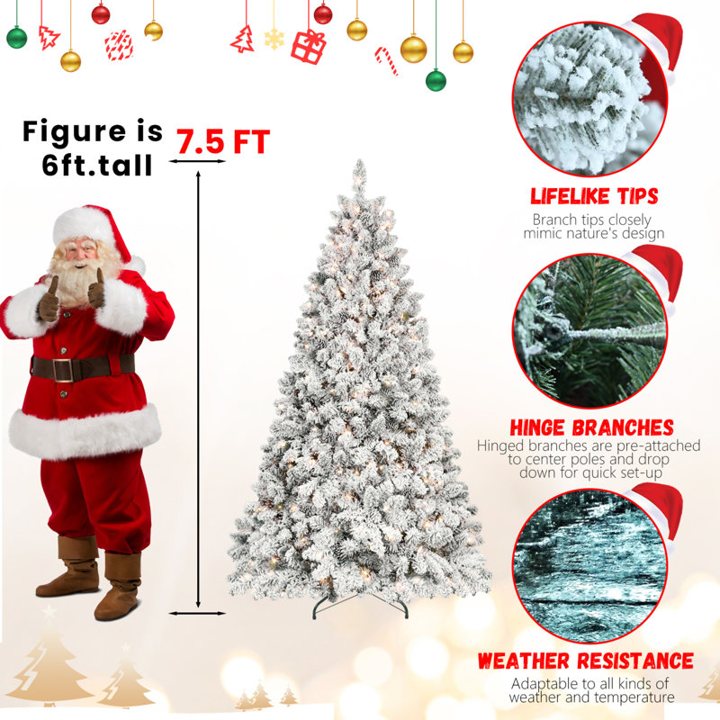 Arbre de Noël enneigé en PVC avec pommes de pin