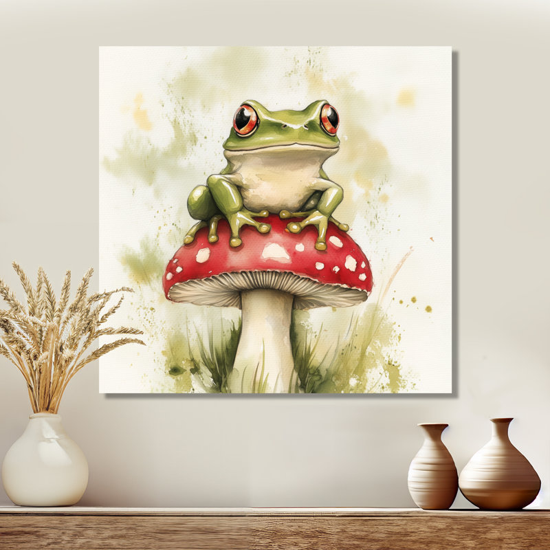 «White Frog on the Forest Toadstool», impression sur toile encadrée Woodland, 16" H x 16" W, Wrapped Canvas