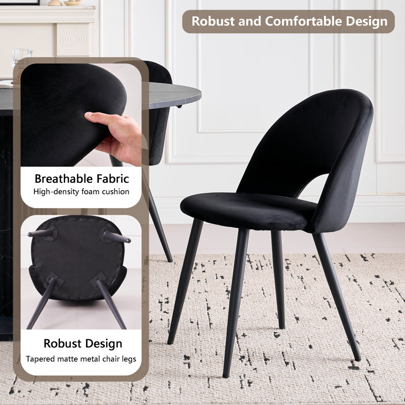 48 cm H Upholstered Dining Chair, Black, 2
