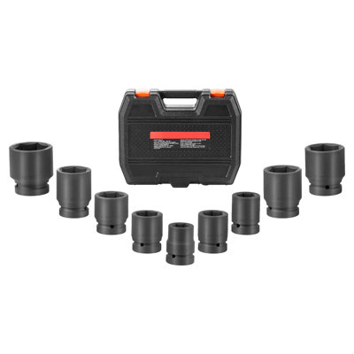 6 9Pcs Nut Impact Socket 1" Drive, Holds Nuts And Bolts Securely, Finish, Portable Case Drive 6, Evenly Spreads Force On Fasteners, , With Handle