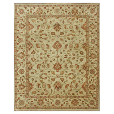 Tapis de la zone en laine 8 pi x 10 pi beige à la main one-of-kind noué la Joni