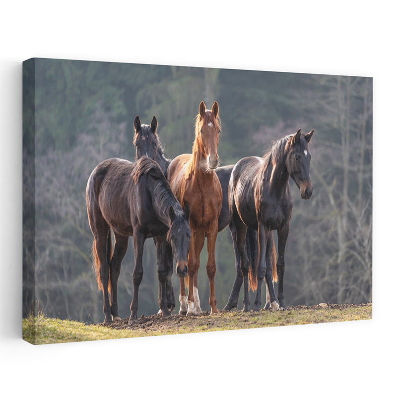 «Majestic Horse Herd Peaceful Serene Tranquil Horse Forest Nature», art mural, 32" H x 48" W