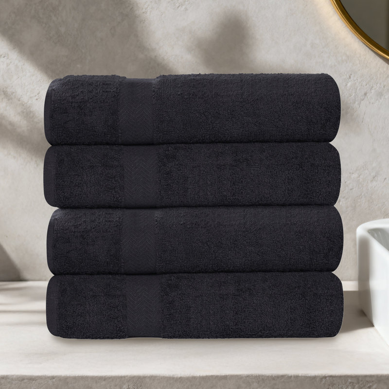 Ensemble de serviettes de bain en coton léger à séchage rapide, Noir, Serviette de bain - paquet de 4