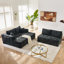 132" U-Shaped Chenille Sectional Sofa, Cloud Style Boneless Sofa with Lounges, Modern Upholstered Couch with Cup Holders & Side Pockets, Compression Sofa for Living Room, No Assembly Required,Black