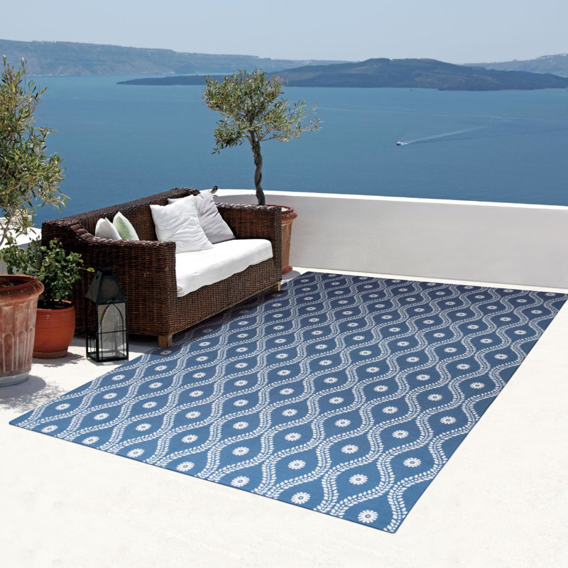 Tapis intérieur / extérieur bleu marine Bertran, Rectangle 10 pi x 13 pi