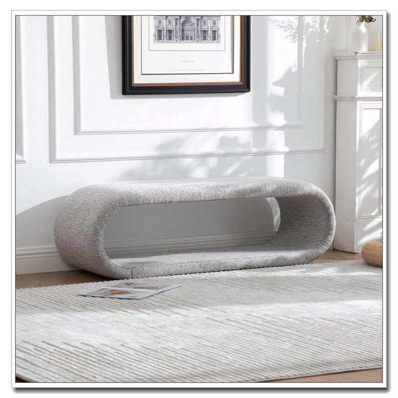 52.17"Wide Chenille Upholstered Bench, Light Brown