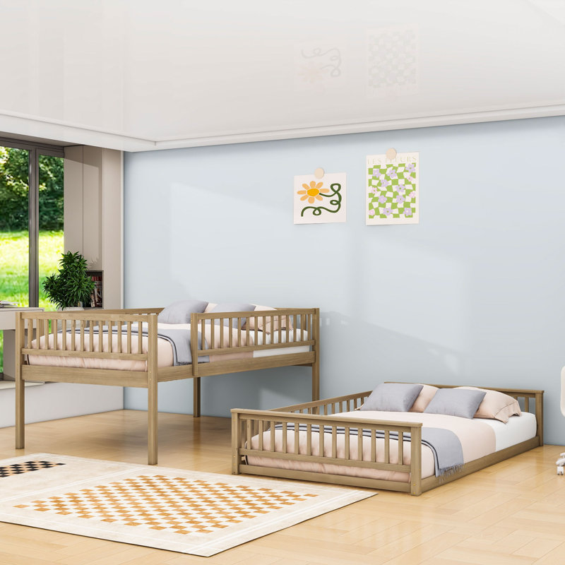 Lit superposé grand sur grand avec motif détachable et échelle, Noyer