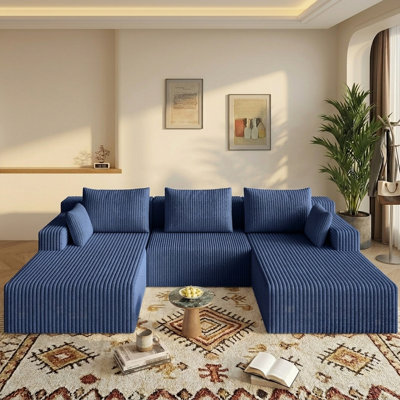 107" Corduroy U-Shaped Sectional Sofa, Modern Modular Boneless 4-Seater Couch With 6 Pillows, Upholstered Deep Seat DIY Cloud Sofa For Living Room, No Assembly Required