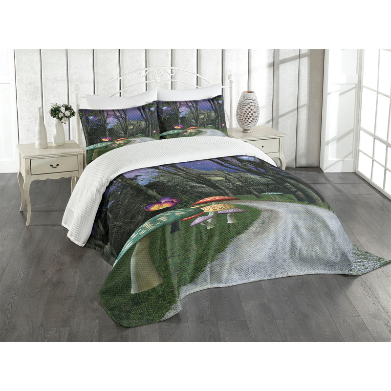 Ambensonne Fantasy Bedspread Enchanted Multicolor Multicolor, King Coverlet/Bedspread + 2 Pillow Shams