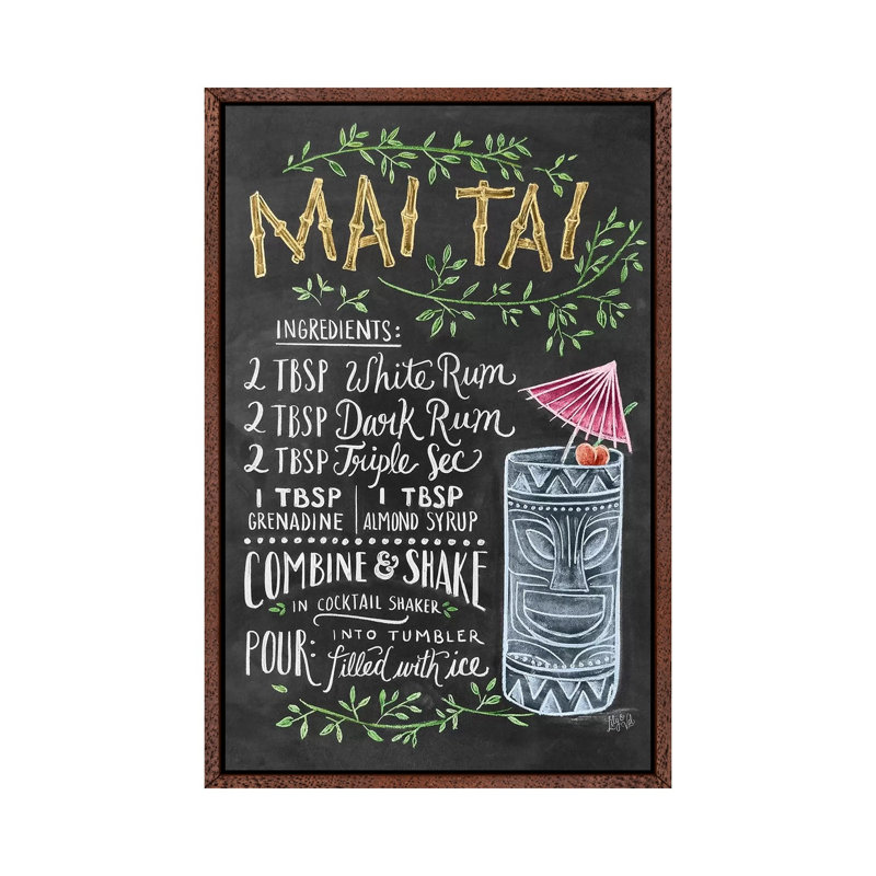 Mai Tai Recipe - Print on Canvas, Classic Brown Wood Framed, 66.04 cm H x 45.72 cm W