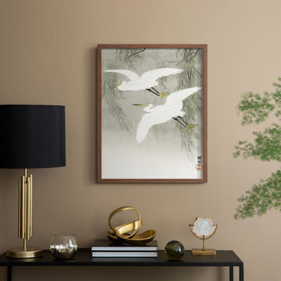 «Koson's Flying Herons I», reproduction encadrée - bois massif