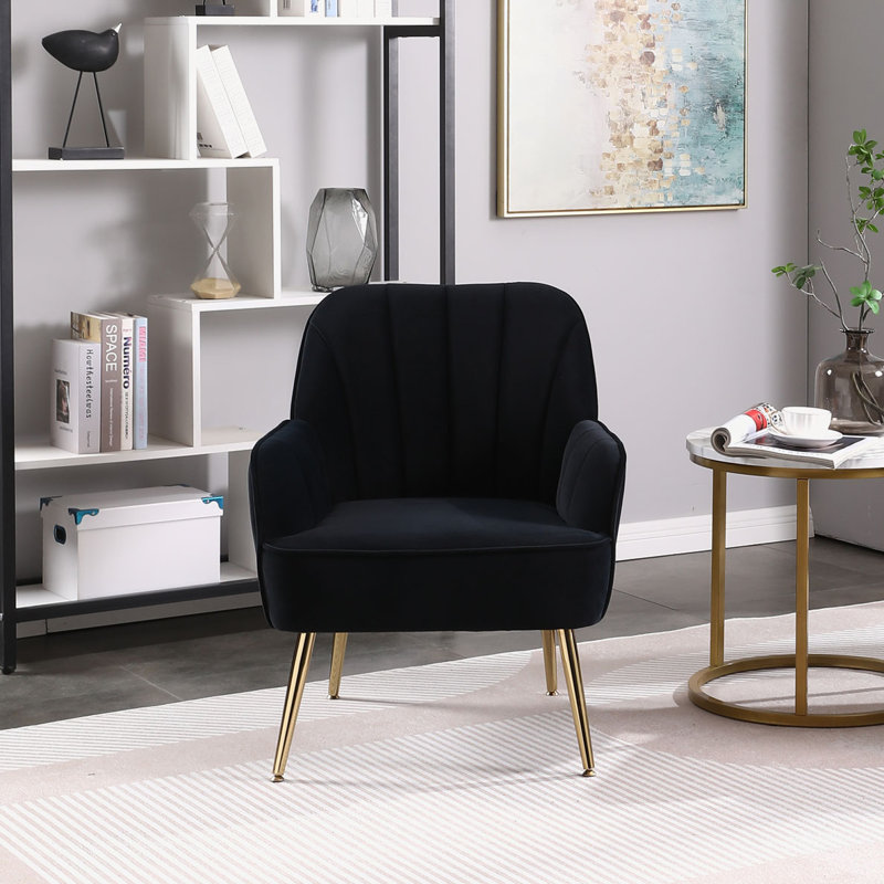 Chaise d'appoint moderne avec pieds dorés, conception ergonomique pour le salon, la chambre à coucher, Velours noir