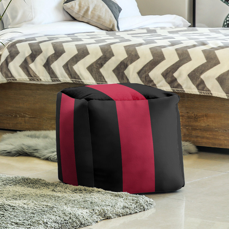Upholstered Ottoman, Black/Red/Black
