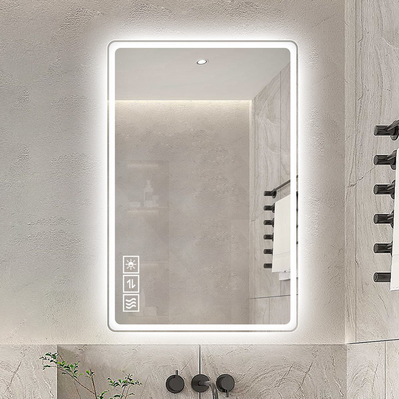Miroir de salle de bain rectangulaire sans cadre à DEL, tricolore, H 24 po x l 40 po x P 0,98 po