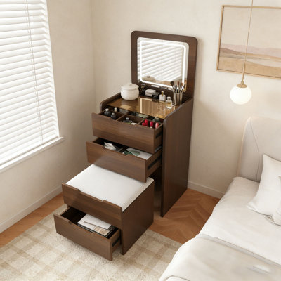 3 in 1 Vanity Desk with Plip Top Mirror, Small Make Up Vanity Set