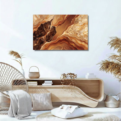 Brown and Gold Agate Slice Abstract Mineral Pattern Canvas Wall Art
