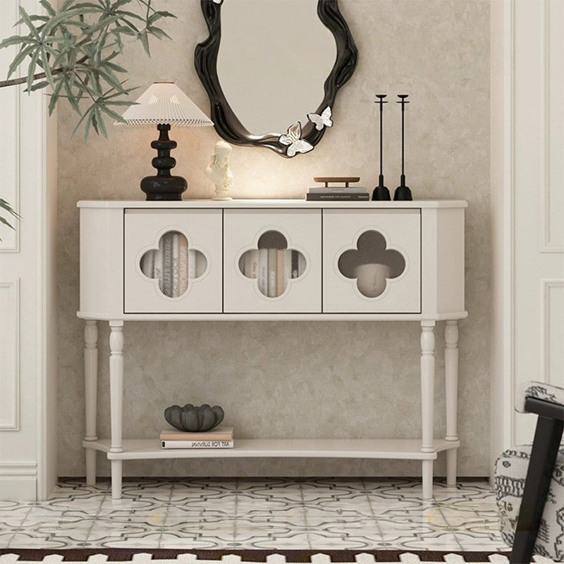Console demi-cercle en bois massif blanc, White