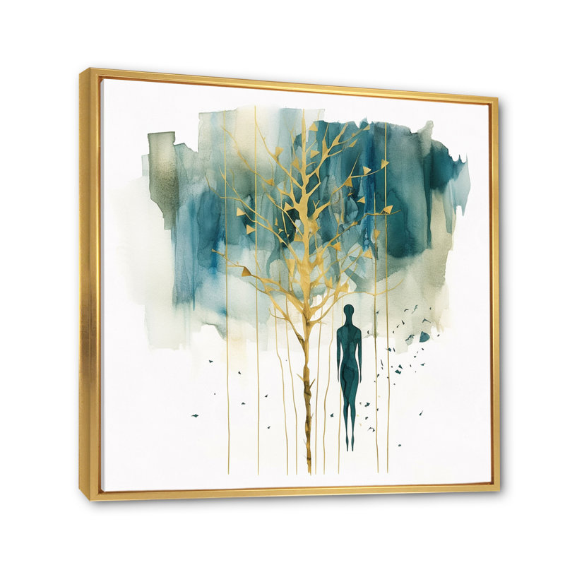 Portrait abstrait et arbre I, H 16 po x l 16 po x P 1 po, Cadre flottant doré