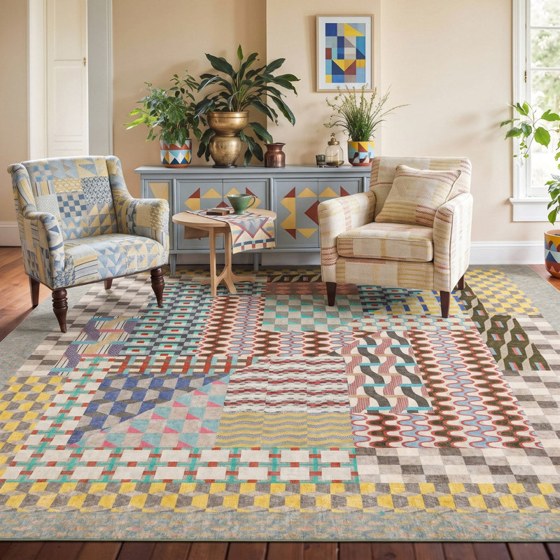 Tapis à motif géométrique Boho, Rectangle 8' x 10'