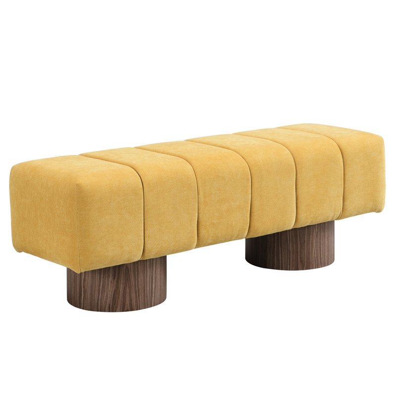 Banc de salle à manger rembourré en chenille jaune, sans assemblage, noyau en mousse de 11 po, longueur de 50 po, hauteur de 17 po, capacité de 300 lb, excellent pour l'assemblage des tabourets de chambre et de chambre à coucher, mousse haute, longue, haute, poids