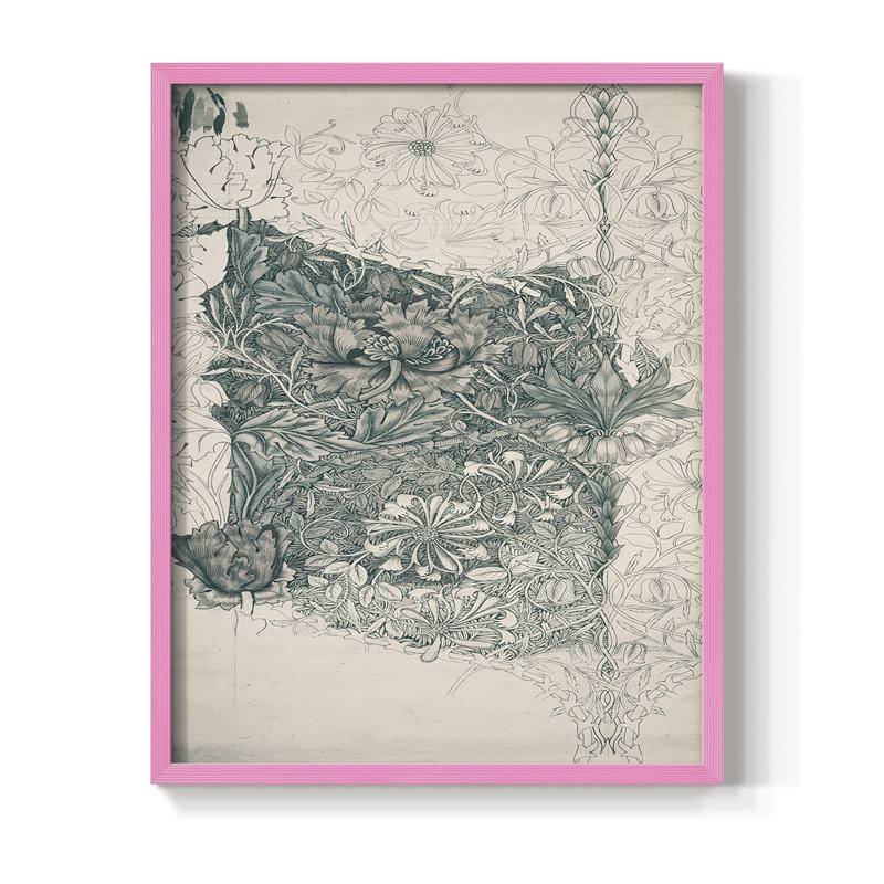 Impression abstraite vintage encadrée Cxxxii - bois massif, H 30 po x l 24 po, Rose