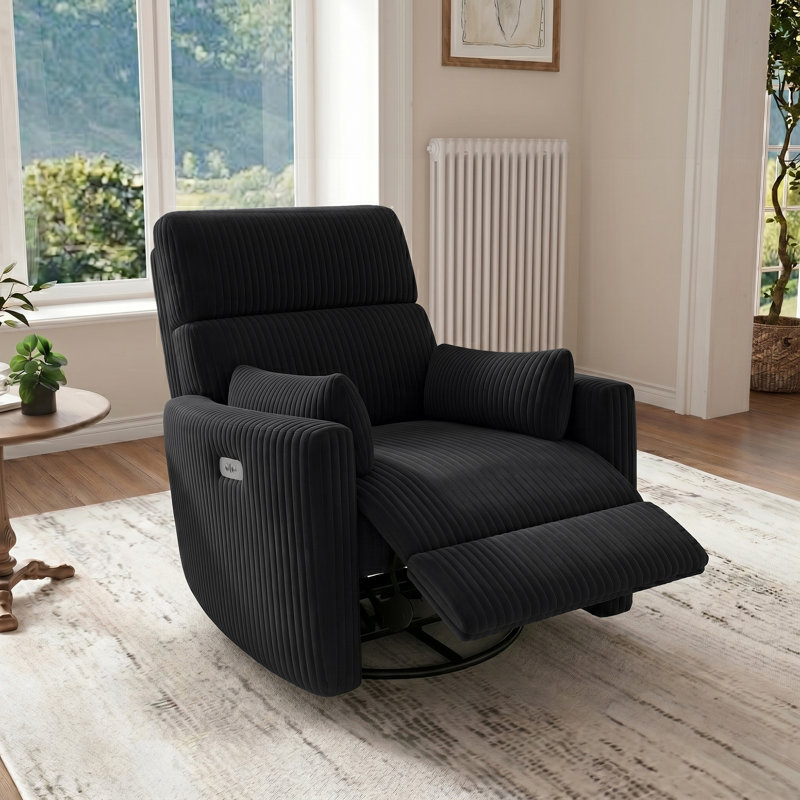 Fauteuil inclinable électrique en velours côtelé de 36,6 po de largeur avec port USB, Noir