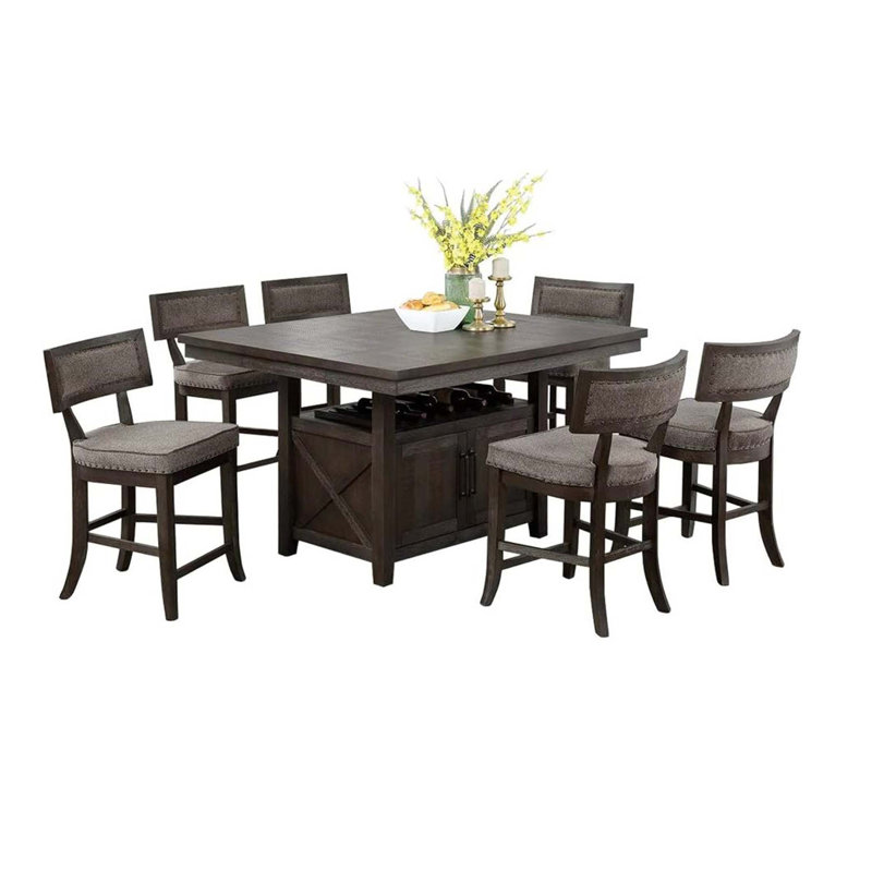 Table de salle à manger à hauteur de comptoir avec base de rangement rustique 7 pièces
