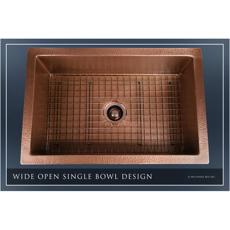 Luxury Heavy 12-Gauge Copper Farmhouse Sink, Includes Accessories, Flat Front