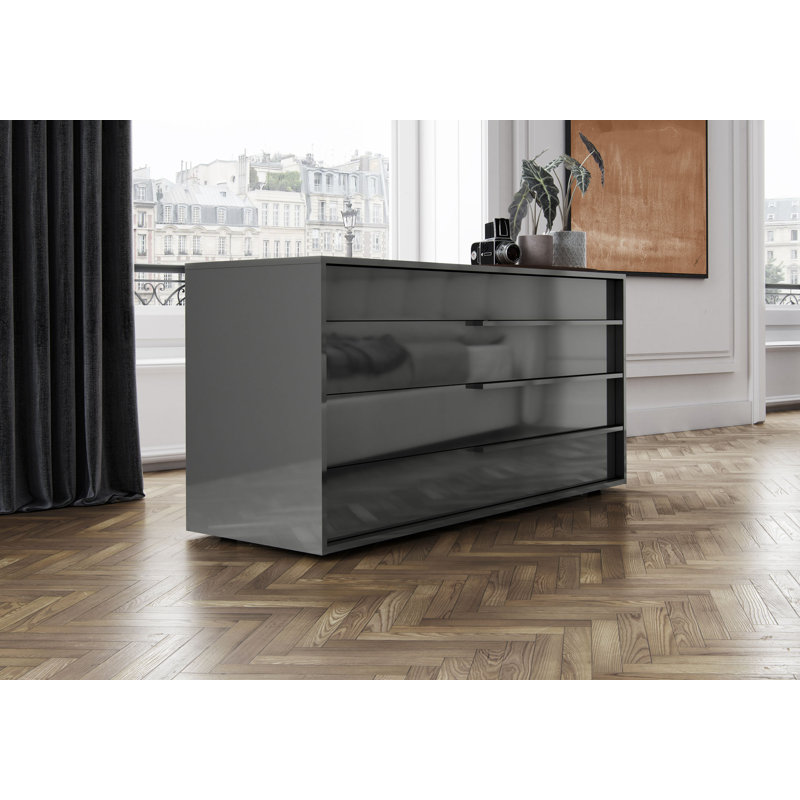 Mangotsfield 60" W 4-Drawer Soft-Close Dresser , Glossy Dark Gull Gray