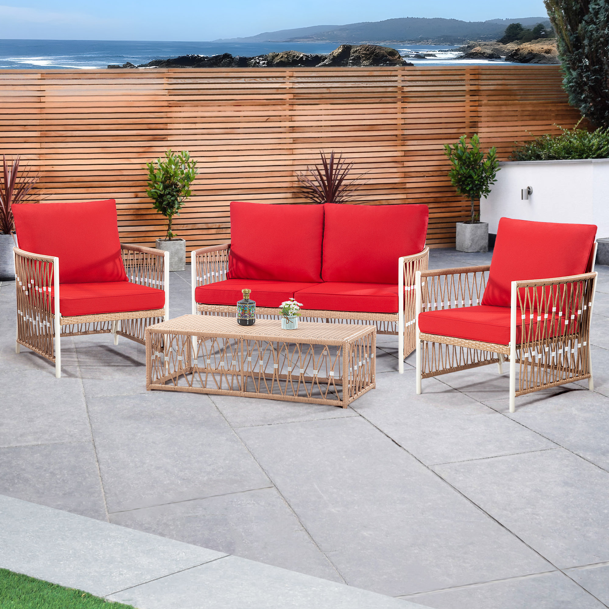 Bay Isle Home Ajaycia 4 Person Outdoor Seating Group with Cushions