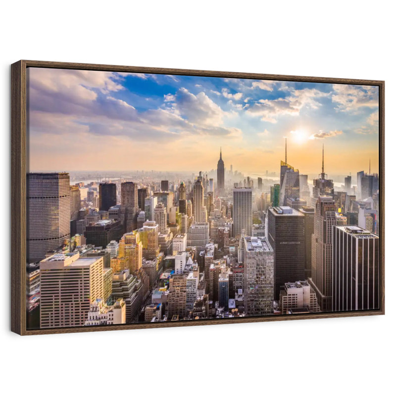 New York Riva au lever du soleil, Cadre flottant noyer, 43 po x 29 po