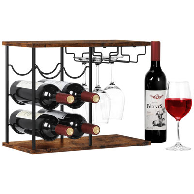 Wine Racks Countertop, Modern Wine Bottle Holder for Home Kitchen,Hold 6 Bottles and 4 Wine Glasses, Freestanding Wine Rack for Bar, Wine Cellar, Cabinet