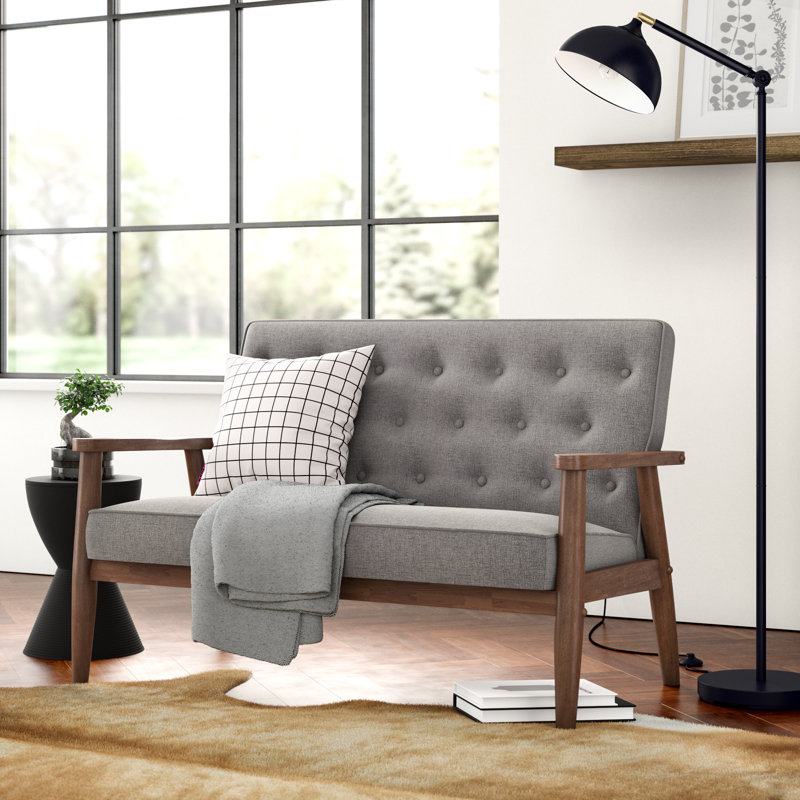 Vanhook Upholstered Loveseat provides rich walnut finish, 32.96'' H X 48.95'' W X 29.45'' D, Gray Fabric
