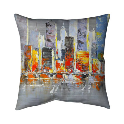 Color Splash Cityscape Gray Cities Poly Twill Throw Pillow