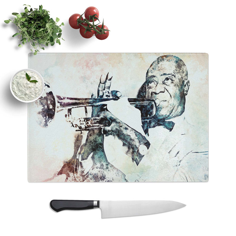 Glass Louis Armstrong in Abstract Chopping Board, 28.5 cm W x 20 cm L