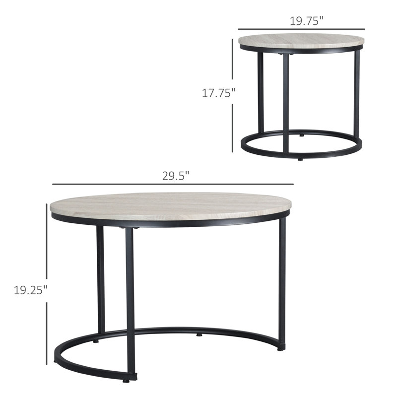 HOMCOM Round Nesting Tables Set of 2, Stacking Coffee Table Set with Metal Frame for Living Room, Grey
