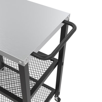 24" x 18" Outdoor Grill Cart Prep Table with Stainless Steel Top, Rolling BBQ Food Prep Station with Wheels & Hooks