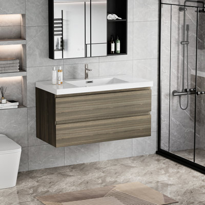Meuble-lavabo de 42 po avec lavabo, comptoir en résine gris cendré, tiroirs à fermeture en douceur, armoire fonctionnelle