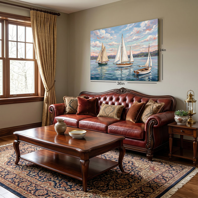 «Pastel Sail Sailers on Calm Water», art mural sur toile tendue, 12x18in