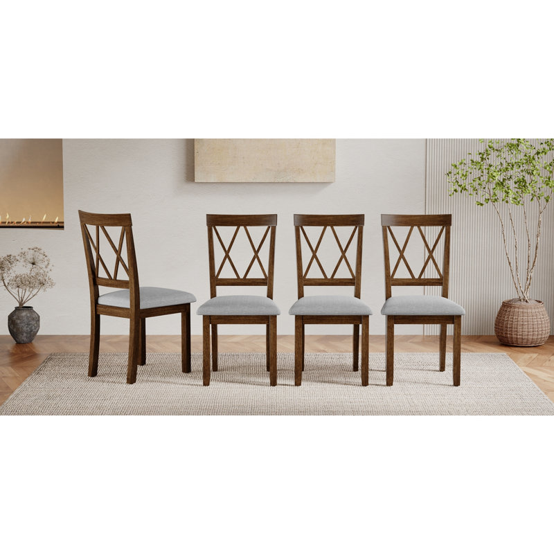 Ensemble de chaises de salle à manger, revêtement en lin, pieds en bois d'hévéa massif, dossier en X moderne pour la cuisine et la maison