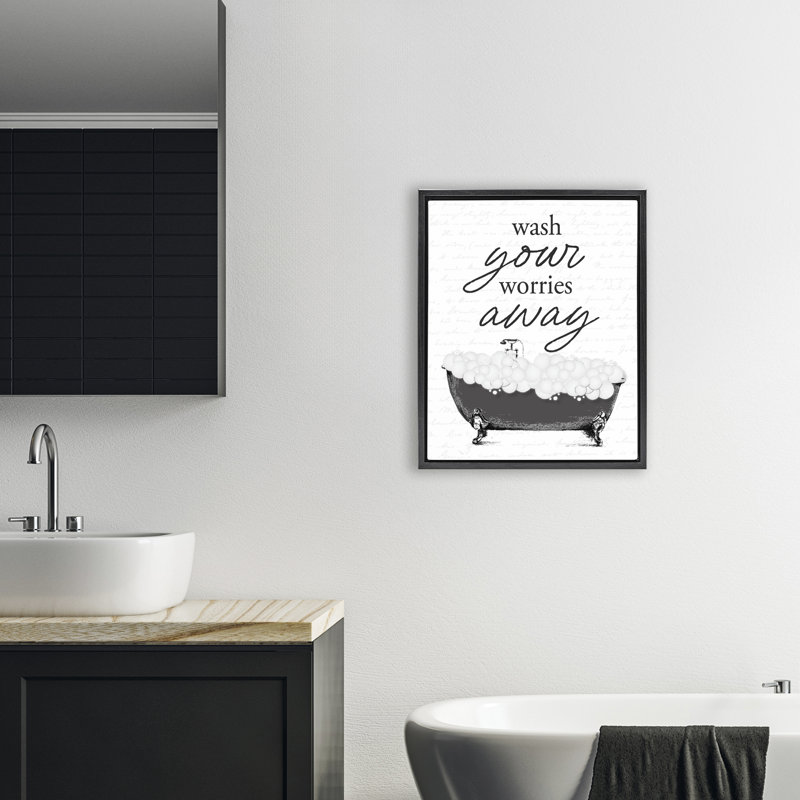 Cadre flottant Bubble Bath Wash Worries, design par lettré et doublé, Cadre flottant noir de jais, H 21 po x l 17 po