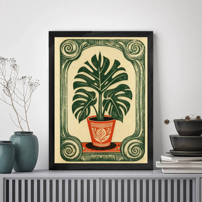 Black Framed Mid-Century Modern Tropical Plant Wall Art - Retro Botanical Decor Framed Prints