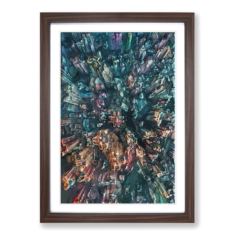 Goldwin Heights in Hong Kong in Abstract - Picture Frame Graphic Art Print, Walnut Framed, 65cm H x 48cm W x 2cm D