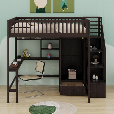 Loft Bed With Bookshelf,Drawers,Desk,And Wardrobe