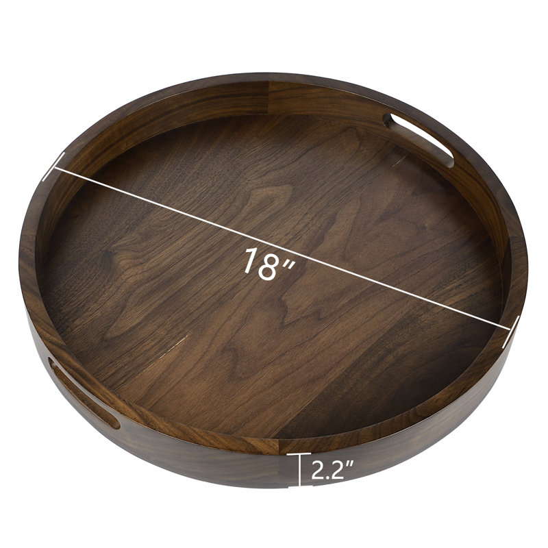 Arooj Round Solid Walnut Serving Tray, 2.2" H x 18" W x 18" D